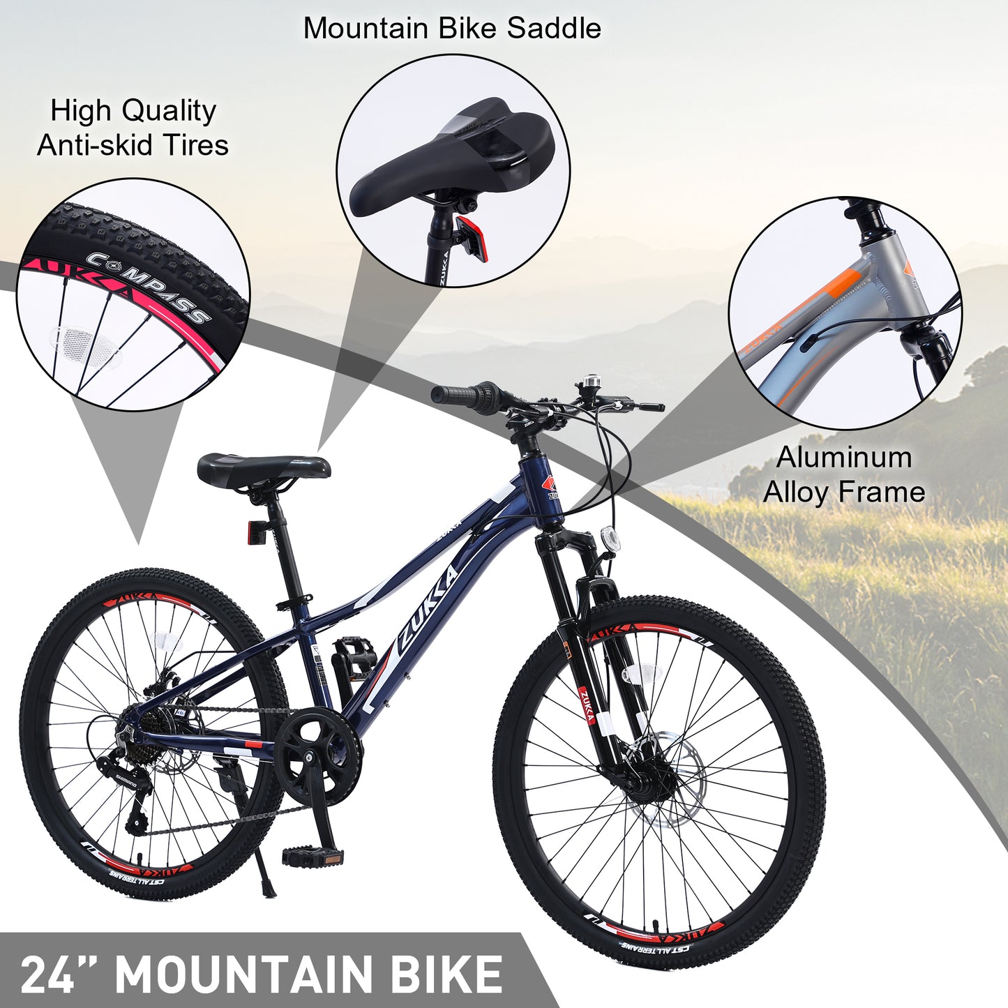 Mountain Bike for Girls and Boys  Mountain 24 inch shimano 7-Speed bike